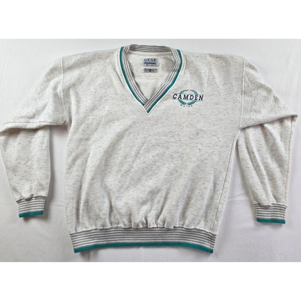 Vintage 90s Gear For Sports Camden Maine V Neck Sweatshirt Medium USA Grey Teal